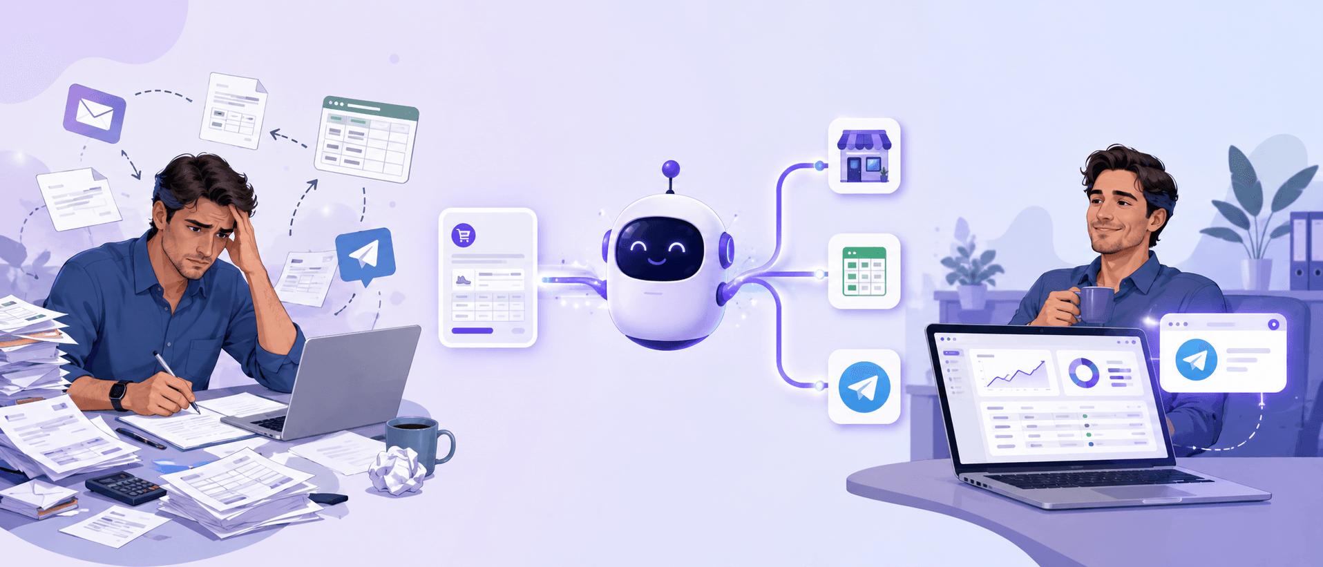 AI routing orders to store, spreadsheet and Telegram automatically